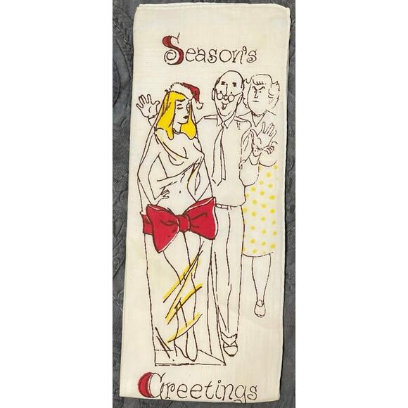 Vintage Season's Greetings Men's Adult Handkerchief Christmas Present Scene - Picture 1 of 6